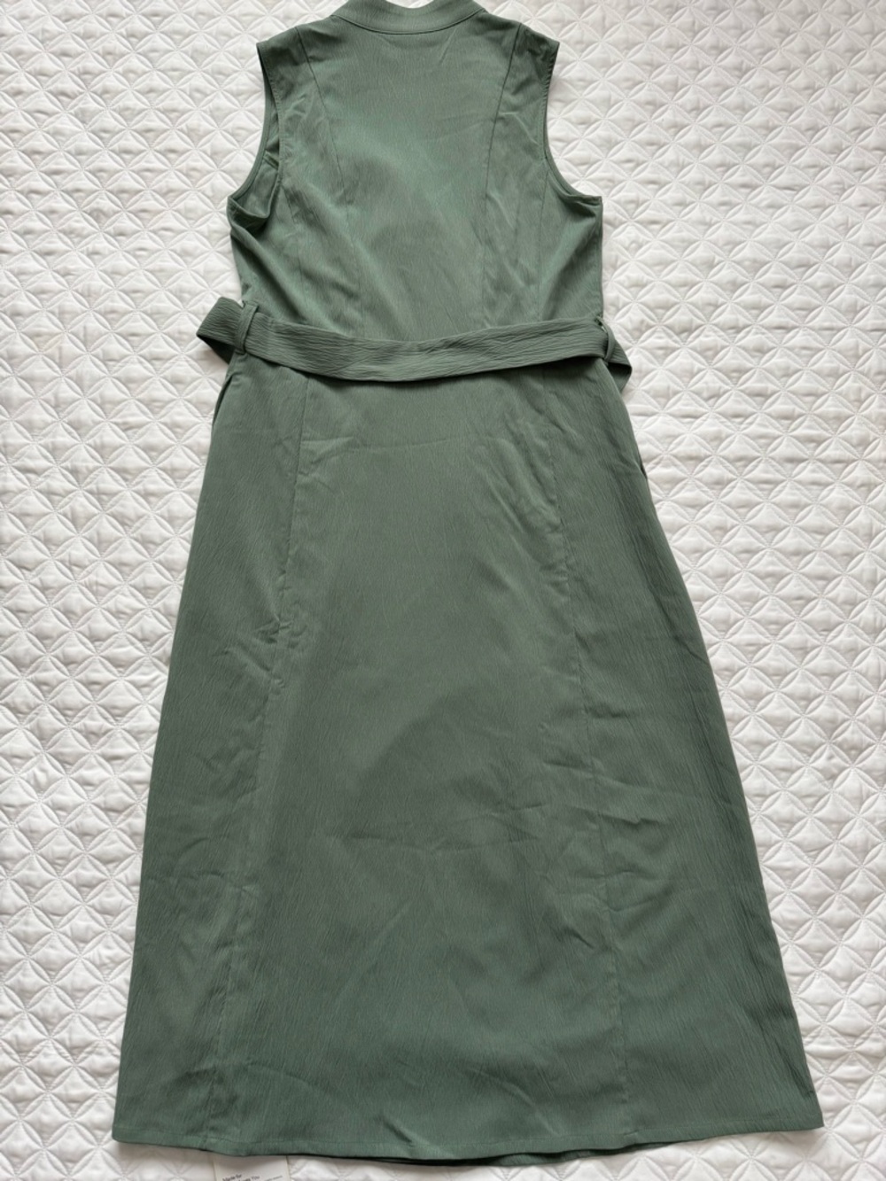 NWT HALARA Green V-Neck Sleeveless Wrapped Belted Midi Travel Dress Pockets Sz M - Picture 14 of 16